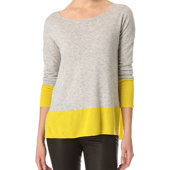 Vince Cashmere Sweater Gray Orange Colorblock - Picture 2 of 7